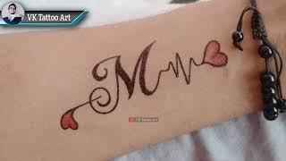 Temporary M letter tattoo making with Pen on hand | letter M tattoo | M name tattoo