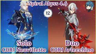 C0R1 Neuvillette Solo x C0R1 Arlecchino Duo - Spiral Abyss 4.6 Floor 12 | Full Star Clear Gameplay