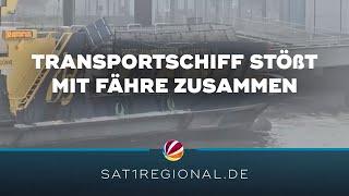 Transportschiff stößt auf Elbe gegen Fähre