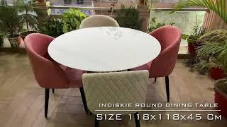 Indiskie Art Deco Round Marble Table Stainless Steel Base & Wooden Chairs Legs