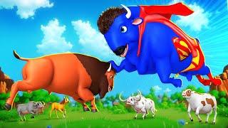 Super Bison's Heroic Rescue: Battle Against Evil Bison in a Wild Animal Adventure!