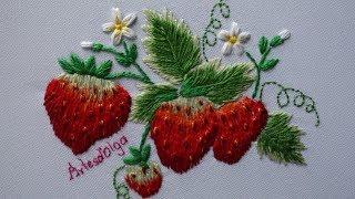 Hand Embroidery: Strawberry design | Fresas Bordadas a Mano | Artesd'Olga