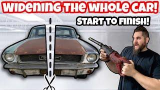 WIDENING THE ENTIRE CAR! 1966 MUSTANG BMW CHASSIS SWAP FOR UNDER $1000 DOLLARS! START TO FINISH!