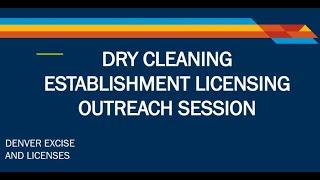 Dry Cleaning Establishment Licensing