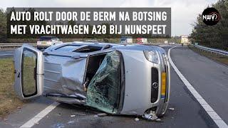 Een gewonde bij botsing tussen auto en vrachtwagen op de A28 in Nunspeet