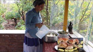 A summer day in my country life: Cooking Iranian Dish( Akbar Joojeh ) in my village garden.