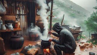 Rainy day in the village | cooking on a wood stove on a rainy night