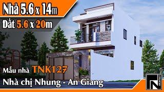 TNK127 - Thiết kế nhà ống 2 tầng 5.6x14m trên đất 5.6x20m cho chị Nhung - An Giang