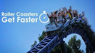 Roller coasters speed up throughout the day, why?