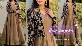 Anarkali frock with jacket cutting and stitching/ Model inspired outfit designing/ trending outfit