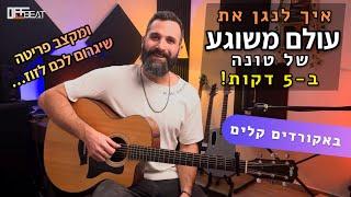 שיעור גיטרה למתחילים - איך לנגן בגיטרה את עולם משוגע (טונה) שירים עם אקורדים קלים לגיטרה