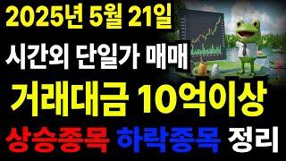 주식 시간외거래 시간외단일가매매 2025년5월21일 주식브리핑 시간외단일가 매매 거래대금 10억이상 #주식