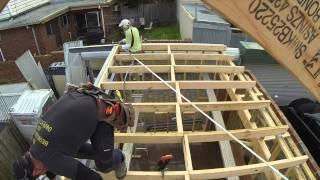 Installing cross bracing to a skillion roof