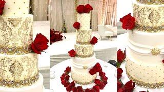 STUNNING 5 Tier BLINGED OUT Gold and Gems Wedding Cake | Why I Do What I Do:) | Cake Decorating