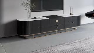 Modern Black TV Stand with Projector Cabinet and Ample Storage