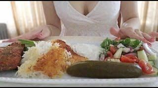 ASMR Eating Salmon and Basmati Rice and Shirazi Salad
