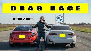 Tuned Honda Civic 1.5T CVT vs Tuned BMW 330i XDrive, someone gets whooped badly. Drag and roll race.