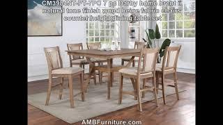 CM3984NT-PT-7PC 7 pc natural tone finish wood beige fabric chairs counter height dining table set