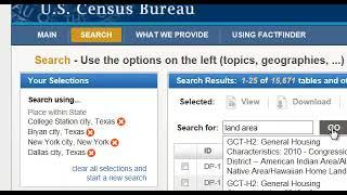 How to find land area data from the U S  Census