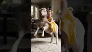 Cute baby sitting on goat  #baby #babyshorts #babyvideos #funny #funnyshorts #funnyvideo #goat