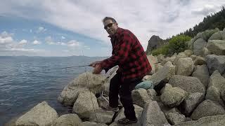 Fishing Lake Tahoe from Shore at Cave Rock State Park (Nevada)