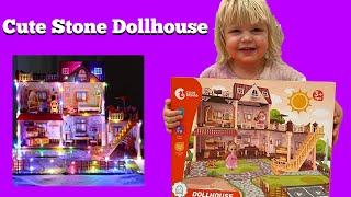 Unboxing CUTE STONE Huge Dollhouse with 2 Dolls and Colorful Lights