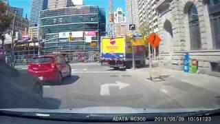 Toronto Driver runs Red Light - Almost hits multiple people - Breaks Pedestrian Signal