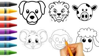 Animals face drawing| kids drawing|kids painting|kids art|animals face drawing and colouring| kids