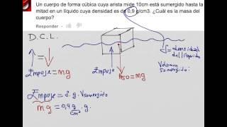 Como calcular la masa de un cuerpo sumergido, empuje, hidrostática