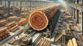 Giant wood processing plant cuts thousand-year-old blocks of wood with extreme power