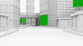 4K Green screen City white building background