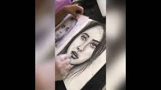 Drawing Billie Eilish. Realistic Portrait using Charcoal