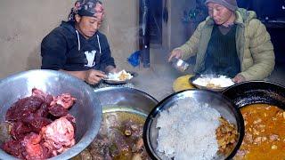 local BUFF curry in our dinner || bhumi and sarmila cooking dinner || @bhumicooking