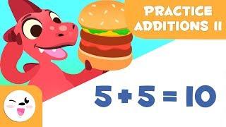 Addition exercises for kids - Learn to add with Dino with burgers - Mathematics for kids