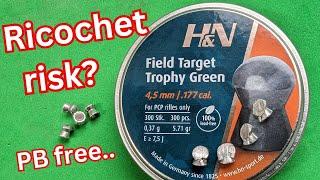 Accuracy and ricochet testing H&N field target trophy green lead free air rifle pellets..