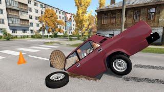 ОТКРЫТЫЙ ЛЮК! РУССКИЕ ЯМЫ НА ДОРОГАХ УБИВАЮТ | BeamNG.drive