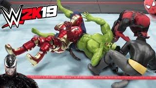 WWE 2K19 - HULK VS BATMAN VS SPIDERMAN VS VENOM VS DEADPOOL VS IRONMAN - ELIMINATION CHAMBER MATCH