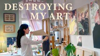 Learn to Let Go and Evolve as an Artist  Spend days on a Painting and destroyed it; Cozy Art Vlog