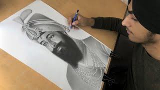 Drawing portrait of Guru Gobind Singh Ji.