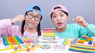 Rainbow Dessert Chocolate Cake Mukbang DONA