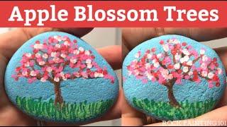 Apple Blossom Dot Painted Rock Tutorial for Beginners - EASY Stone Painting Idea