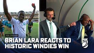 Brian Lara reacts to the West Indies' historic win over Australia at the Gabba |  Fox Cricket