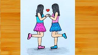 How To Draw Best Friend Girls | Two Best Friend Drawings | Bff Drawing | Friendship day drawing