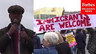 Nigel Farage Confronted By Protestors During Campaign Event In Barnsley