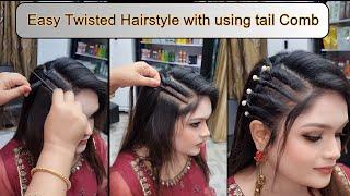 Easy Twisted Hairstyle with using tail Comb || Lashes Beauty Parlour Hairstyle