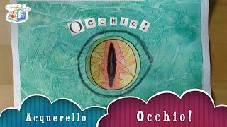 Tutorial: occhio! Acquerelli e pellicola da cucina.  Arte immagine per la scuola primaria