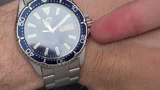 Orient Kamasu Blue Dial Watch RA-AA0002L19A and Omega Seamaster 210.30.42.20.03.001 Auction (below)