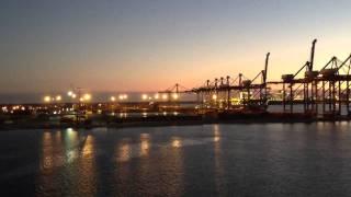 Container Ship being unloaded in Freeport, Bahamas