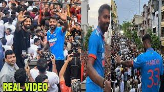 Hardik Pandya's grand welcome in Baroda disrupted by crowd of fans.