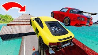 Super Cars Vs 100 Mega Container Jump Parkour - Speed Car Crash - BeamNG Drive #3